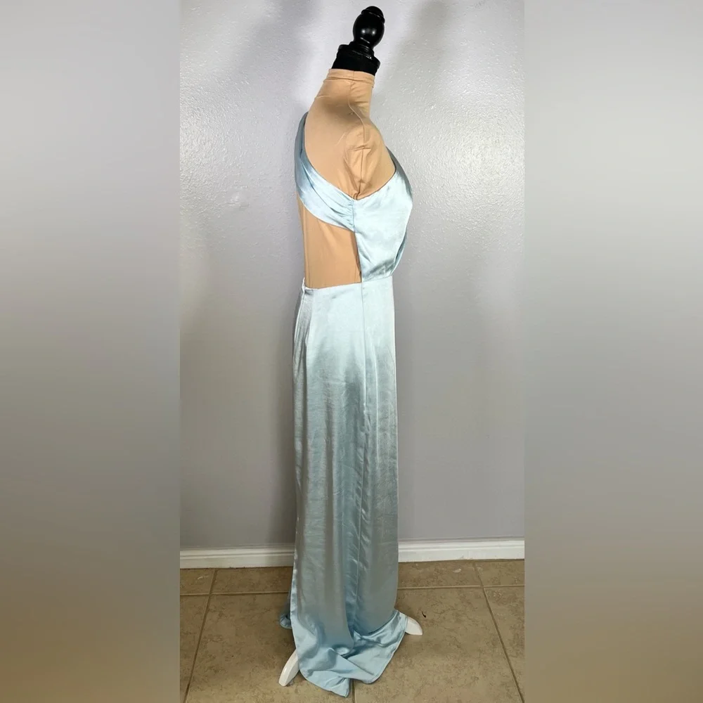 Baby Blue satin one shoulder open back long gown S wedding guest gala formal - Picture 4 of 15